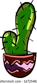 Cactus in pot, illustration, vector on white background.