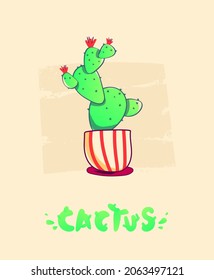 
Cactus in a pot with an inscription vector illustration