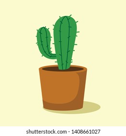 Cactus in pot, It's isolate on ground. Vector, illustration.