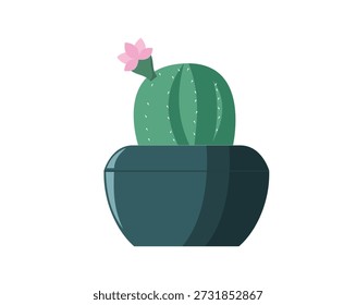 Cactus in pot isolated icon. Plants indoor room, houseplant, floral interior decoration design element illustration.