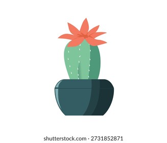 Cactus in pot isolated icon. Plants indoor room, houseplant, floral interior decoration design element illustration.