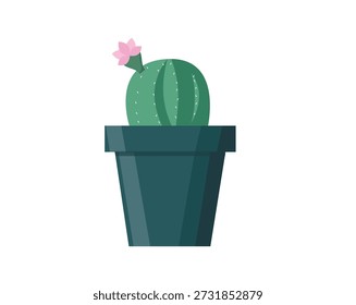 Cactus in pot isolated icon. Plants indoor room, houseplant, floral interior decoration design element illustration.
