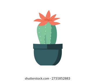 Cactus in pot isolated icon. Plants indoor room, houseplant, floral interior decoration design element illustration.
