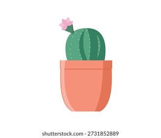 Cactus in pot isolated icon. Plants indoor room, houseplant, floral interior decoration design element illustration.