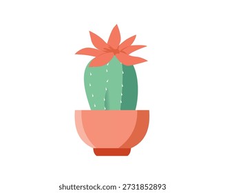 Cactus in pot isolated icon. Plants indoor room, houseplant, floral interior decoration design element illustration.