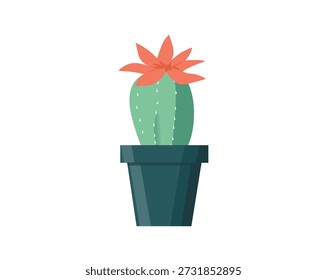 Cactus in pot isolated icon. Plants indoor room, houseplant, floral interior decoration design element illustration.
