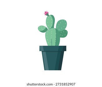 Cactus in pot isolated icon. Plants indoor room, houseplant, floral interior decoration design element illustration.
