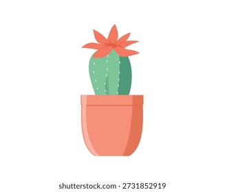 Cactus in pot isolated icon. Plants indoor room, houseplant, floral interior decoration design element illustration.