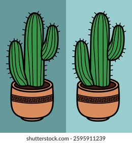 cactus in a pot, isolated with ocean green background