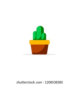 Cactus in the pot isolated on white background. Icon design. Flat style illustration.