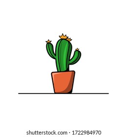 cactus pot isolated on white, cartoon vector stock illustration