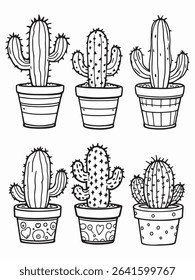 Cactus in Pot Line Art Drawing on White.eps
