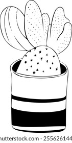 Cactus in a pot line art. Flat isolated  hand drawn home plants. Minimalist style vector illustration