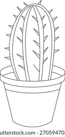 Cactus en un Vector de arte de la línea del pote