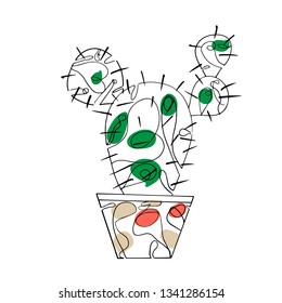 cactus in a pot. Linear Art. Vector Illustration.