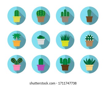 Cactus in pot Long shadow Icon Set