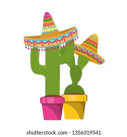 cactus with pot and mexican hat icon