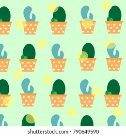 Cactus pot on green background.