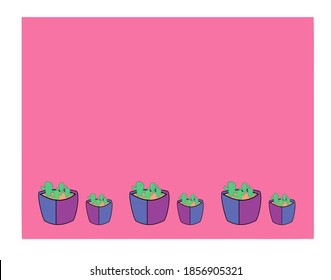 Cactus in pot on pink background with copy space.