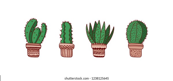 Cactus in pot on white background. Vector illustration.