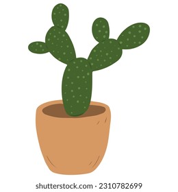 cactus in a pot on a white background, painted
