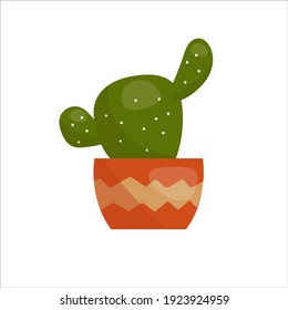 Cactus in a pot with an ornament. Vector illustration on a white background. Home plant icon in a simple cartoon style