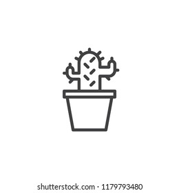 Cactus in pot outline icon. linear style sign for mobile concept and web design. Houseplant simple line vector icon. Home plant symbol, logo illustration. Pixel perfect vector graphics