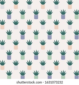 Cactus in a pot pattern. Cute vector illustration.