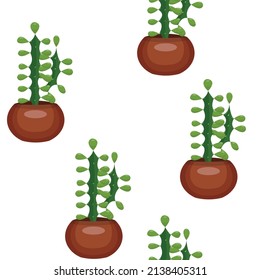 Cactus in a pot. Pattern.  Vector stock illustration isolated on white background.
