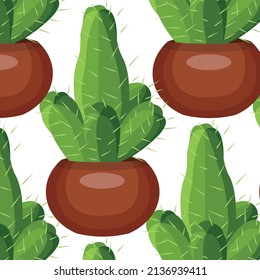 Cactus in a pot. pattern.Vector stock illustration isolated on white background.