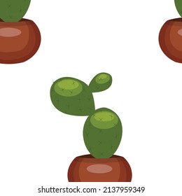 Cactus en una olla. patrón.Ilustración de material vectorial aislada en fondo blanco