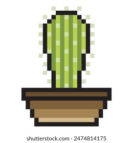 Cactus in pot in pixel art style