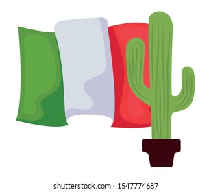 cactus in pot plant with mexico flag vector illustration design