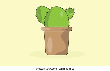 cactus pot plant nature glowing art flat green design vector