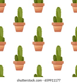 Cactus in pot plant vector illustration seamless pattern