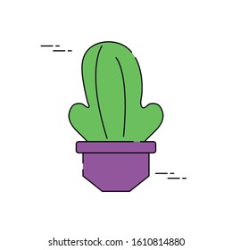 cactus in pot plants flat fill vector illustration