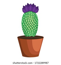 Cactus pot with purple flower icon. Cartoon of cactus pot with purple flower vector icon for web design isolated on white background
