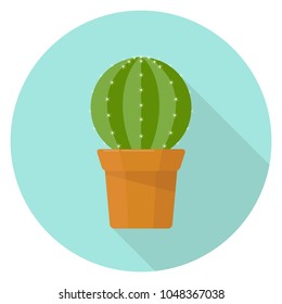 Cactus in a pot, a realistic green cactus with spines. Cactus with shadow. Flat design, vector illustration, vector.