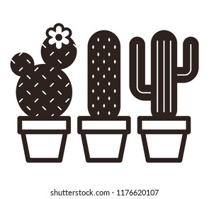 Cactus in pot set isolated on white background