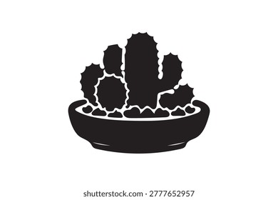 Cactus Pot Silhouette Vector Illustration Minimal Desert Plant Isolated on White Background.
