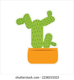 Cactus and Pot Sticker Vector