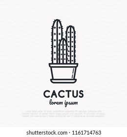 Cactus in pot thin line icon. Modern vector illustration of home plant.