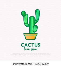 Cactus in pot thin line icon. Modern vector illustration of home plant.