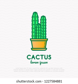 Cactus in pot thin line icon. Modern vector illustration of home plant.