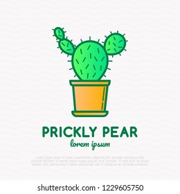 Cactus in pot thin line icon. Modern vector illustration of home plant.