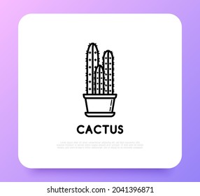 Cactus in pot thin line icon. Modern vector illustration of home plant.