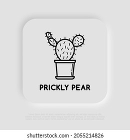 Cactus in pot thin line icon. Modern vector illustration of home plant.
