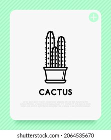 Cactus in pot thin line icon. Modern vector illustration of home plant.