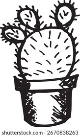 Cactus in a pot with a unique flower. Vector illustration. Doodle drawing