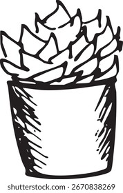 Cactus en una maceta con una flor única. Ilustración vectorial. Dibujo de Doodle
